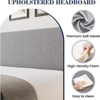 Letto con base imbottita in velluto grigio chiaro con testiera ad ali laterali, Queen/King, per 1-2 utenti