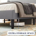 Letto con base imbottita in velluto grigio chiaro con testiera ad ali laterali, Queen/King, per 1-2 utenti