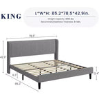 Letto con base imbottita in velluto grigio chiaro con testiera ad ali laterali, Queen/King, per 1-2 utenti