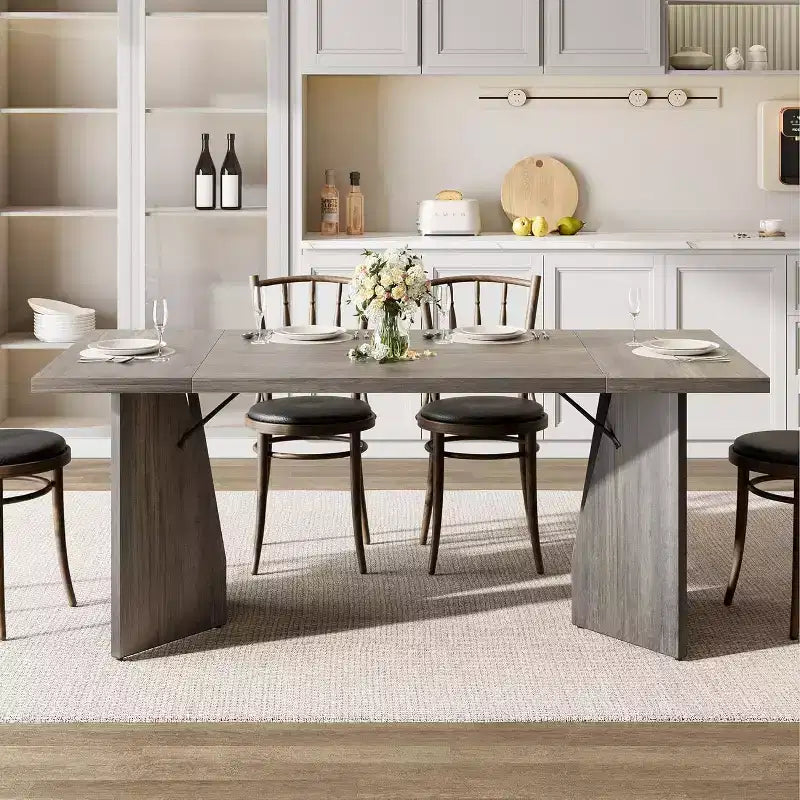 Tavolo da pranzo rettangolare per 6 persone, stile rustico, colore marrone/grigio