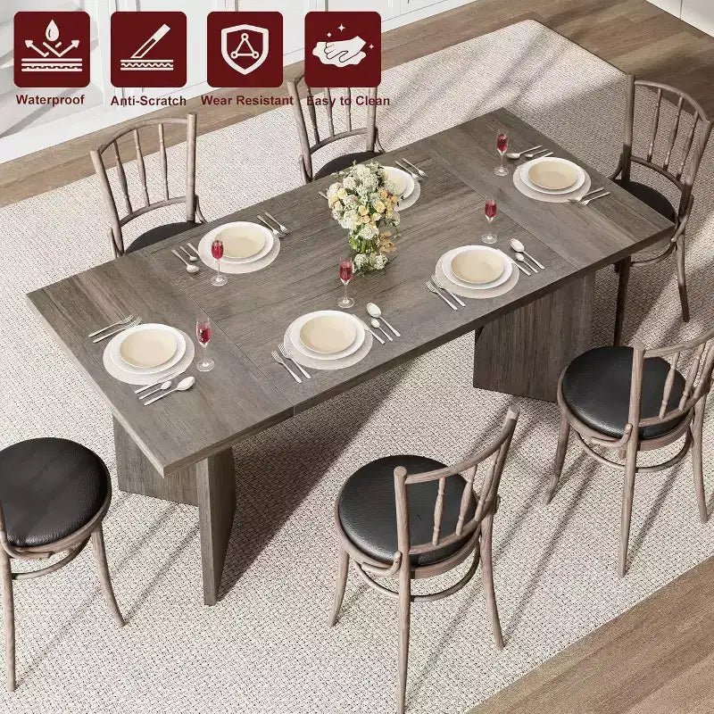 Tavolo da pranzo rettangolare per 6 persone, stile rustico, colore marrone/grigio