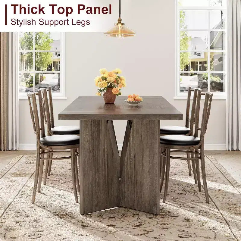 Tavolo da pranzo rettangolare per 6 persone, stile rustico, colore marrone/grigio