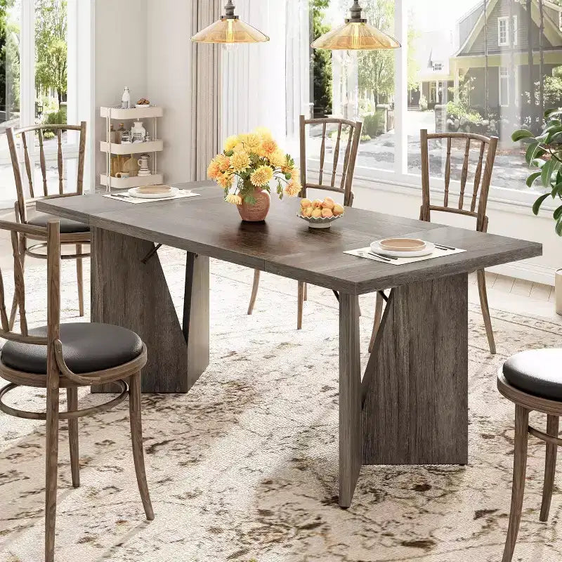 Tavolo da pranzo rettangolare per 6 persone, stile rustico, colore marrone/grigio