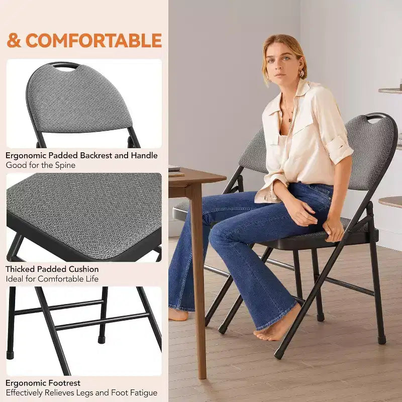 Sedia Pieghevole Imbottita in Tessuto Beige / Grigio Scuro / Rosso Scuro, Struttura in Metallo, Senza Braccioli, 1 Posto, Confezione da 2/4/6