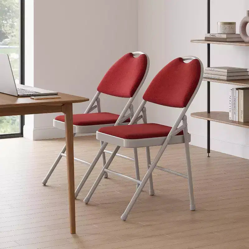 Sedia Pieghevole Imbottita in Tessuto Beige / Grigio Scuro / Rosso Scuro, Struttura in Metallo, Senza Braccioli, 1 Posto, Confezione da 2/4/6