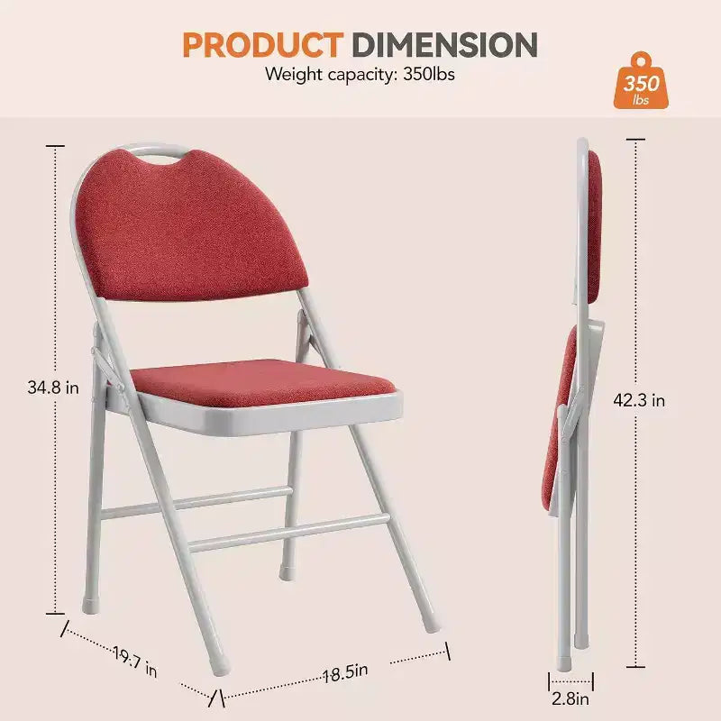 Sedia Pieghevole Imbottita in Tessuto Beige / Grigio Scuro / Rosso Scuro, Struttura in Metallo, Senza Braccioli, 1 Posto, Confezione da 2/4/6