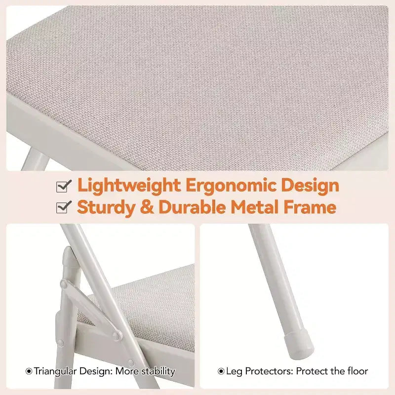 Sedia Pieghevole Imbottita in Tessuto Beige / Grigio Scuro / Rosso Scuro, Struttura in Metallo, Senza Braccioli, 1 Posto, Confezione da 2/4/6