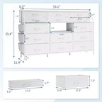 Comodino/Cassettiera in Tessuto Bianco/Nero con Top in Legno, 14 Cassetti, Monoutente