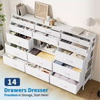 Comodino/Cassettiera in Tessuto Bianco/Nero con Top in Legno, 14 Cassetti, Monoutente