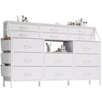 Comodino/Cassettiera in Tessuto Bianco/Nero con Top in Legno, 14 Cassetti, Monoutente