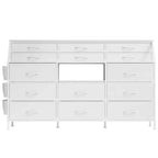 Comodino/Cassettiera in Tessuto Bianco/Nero con Top in Legno, 14 Cassetti, Monoutente