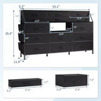 Comodino/Cassettiera in Tessuto Bianco/Nero con Top in Legno, 14 Cassetti, Monoutente