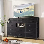 Comodino/Cassettiera in Tessuto Bianco/Nero con Top in Legno, 14 Cassetti, Monoutente