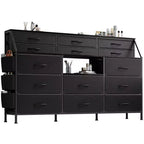 Comodino/Cassettiera in Tessuto Bianco/Nero con Top in Legno, 14 Cassetti, Monoutente