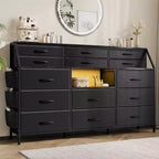 Comodino/Cassettiera in Tessuto Bianco/Nero con Top in Legno, 14 Cassetti, Monoutente