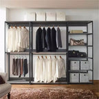 Cabina Armadio in Legno Composito Nero con Cesti Contenitore, 1 Persona, 197.3 cm A x 281.9 cm L