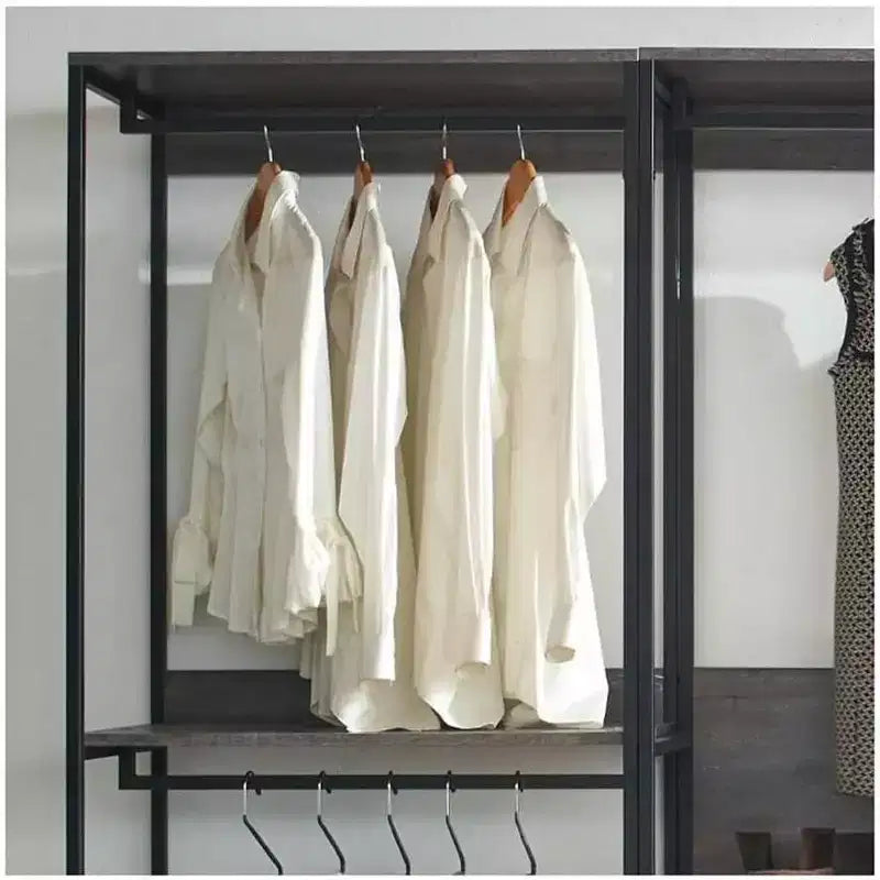 Cabina Armadio in Legno Composito Nero con Cesti Contenitore, 1 Persona, 197.3 cm A x 281.9 cm L