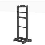 Portable Wooden Clothes Rack, 5-in-1 Suit Valet Stand with Shoe Shelf, Coat Hanger & Top Tray, 47.24 Tall, Black