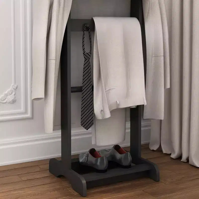 Servomuto nero 5-in-1 con scarpiera, appendiabiti e vassoio superiore, singolo