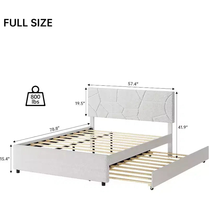 Letto estraibile imbottito grigio, struttura a piattaforma per materasso singolo/matrimoniale, due posti letto