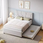 Letto estraibile imbottito grigio, struttura a piattaforma per materasso singolo/matrimoniale, due posti letto