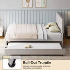Letto estraibile imbottito grigio, struttura a piattaforma per materasso singolo/matrimoniale, due posti letto