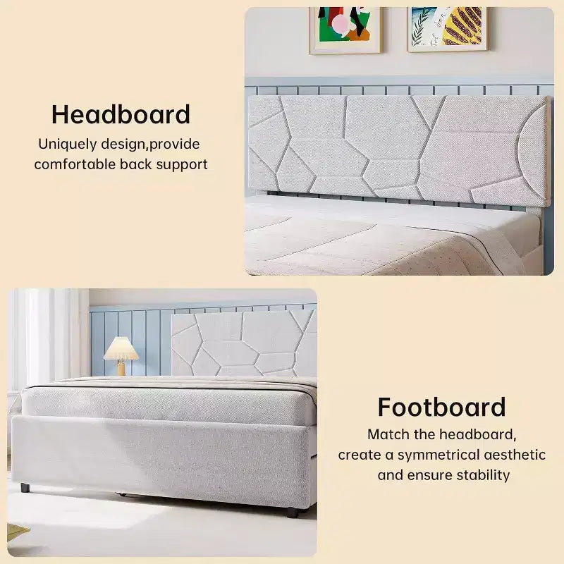 Letto estraibile imbottito grigio, struttura a piattaforma per materasso singolo/matrimoniale, due posti letto