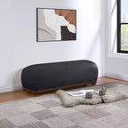 Panca in tessuto ciniglia nera/crema, stile moderno di metà secolo, 2–3 posti