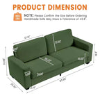 Divano a 2 posti in velluto a coste beige/verde/grigio/rosso arancio, moderno con braccioli larghi
