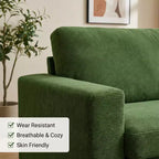 Divano a 2 posti in velluto a coste beige/verde/grigio/rosso arancio, moderno con braccioli larghi