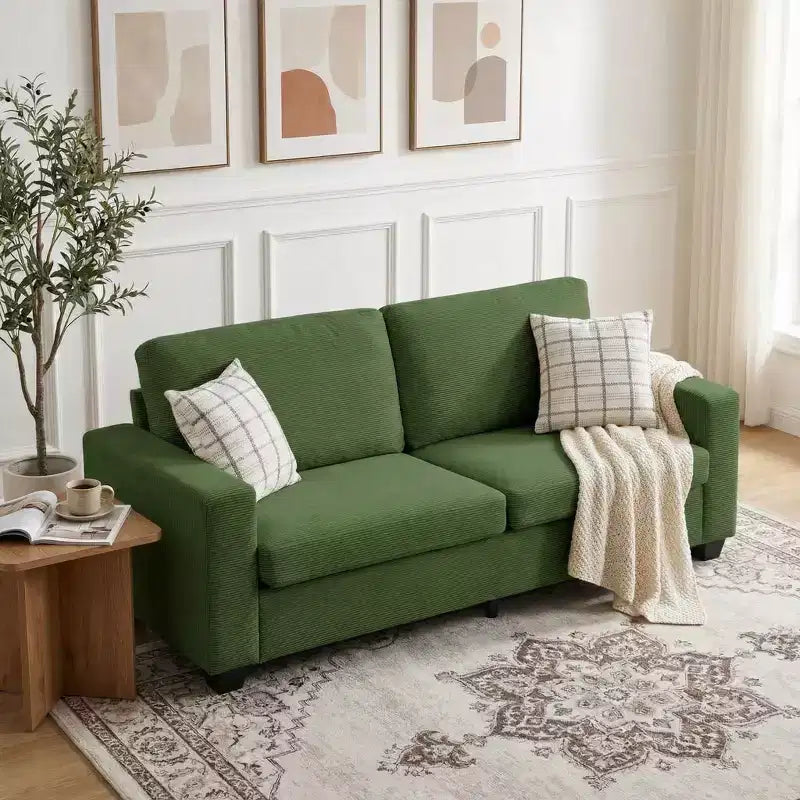 Divano a 2 posti in velluto a coste beige/verde/grigio/rosso arancio, moderno con braccioli larghi