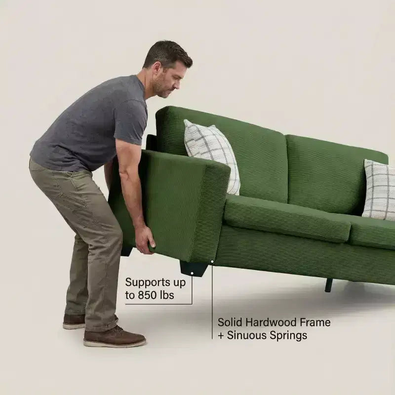 Divano a 2 posti in velluto a coste beige/verde/grigio/rosso arancio, moderno con braccioli larghi