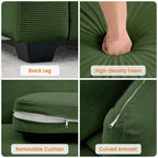 Divano a 2 posti in velluto a coste beige/verde/grigio/rosso arancio, moderno con braccioli larghi