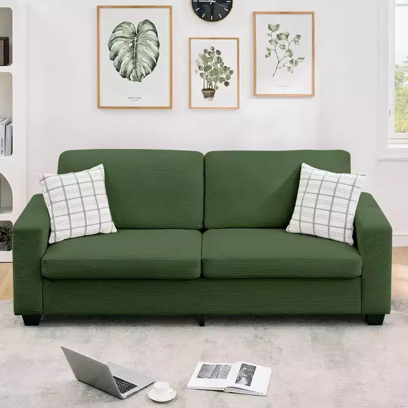 Divano a 2 posti in velluto a coste beige/verde/grigio/rosso arancio, moderno con braccioli larghi