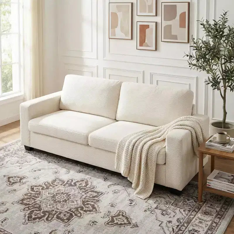 Divano a 2 posti in velluto a coste beige/verde/grigio/rosso arancio, moderno con braccioli larghi
