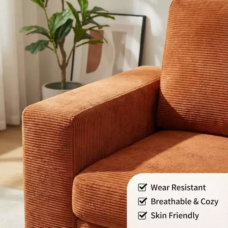 Divano a 2 posti in velluto a coste beige/verde/grigio/rosso arancio, moderno con braccioli larghi