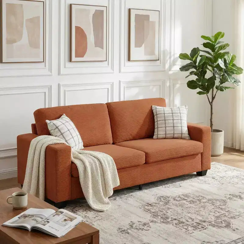 Divano a 2 posti in velluto a coste beige/verde/grigio/rosso arancio, moderno con braccioli larghi