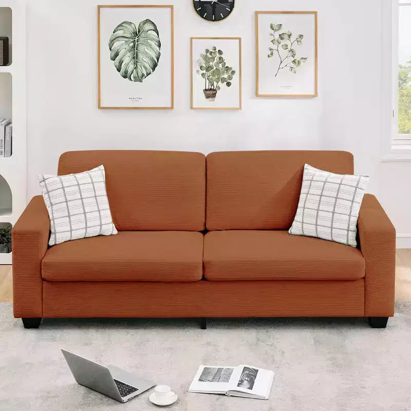 Divano a 2 posti in velluto a coste beige/verde/grigio/rosso arancio, moderno con braccioli larghi