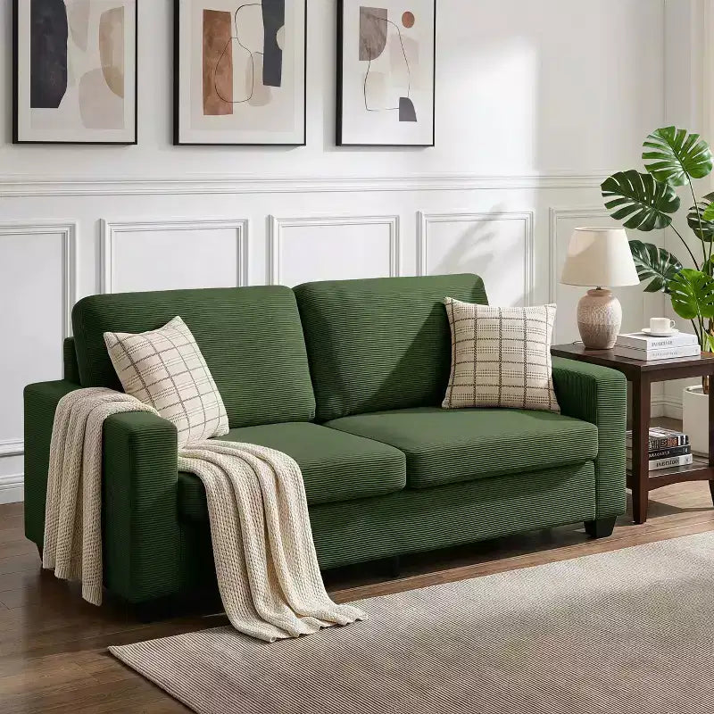 Divano a 2 posti in velluto a coste beige/verde/grigio/rosso arancio, moderno con braccioli larghi