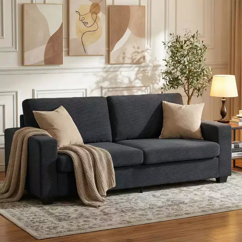 Divano a 2 posti in velluto a coste beige/verde/grigio/rosso arancio, moderno con braccioli larghi