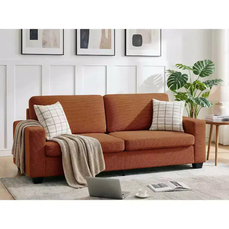 Divano a 2 posti in velluto a coste beige/verde/grigio/rosso arancio, moderno con braccioli larghi