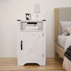 RoyalCraft Farmhouse Nightstand with Charging Station, Rustic End Table with Shelf and Storage for Bedroom or Home Office, White