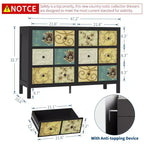 Cassettiera nera floreale a 6 cassetti, utente singolo, struttura in legno con maniglie in metallo