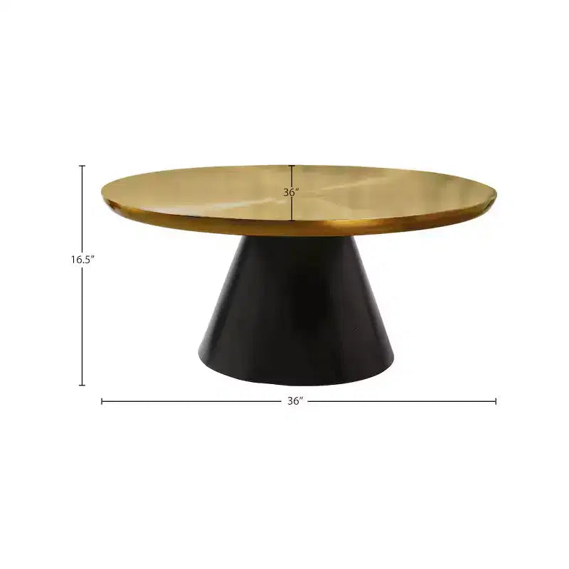 Tavolino da caffè rotondo in ferro nero e oro, stile contemporaneo