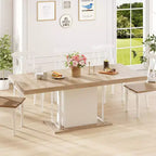 Zevemomo 63-78.7 Expandable Farmhouse Table, 6-10 Seater Wooden Dining Table with Metal Track & Central Base, Oak Finish for Living Room & Home