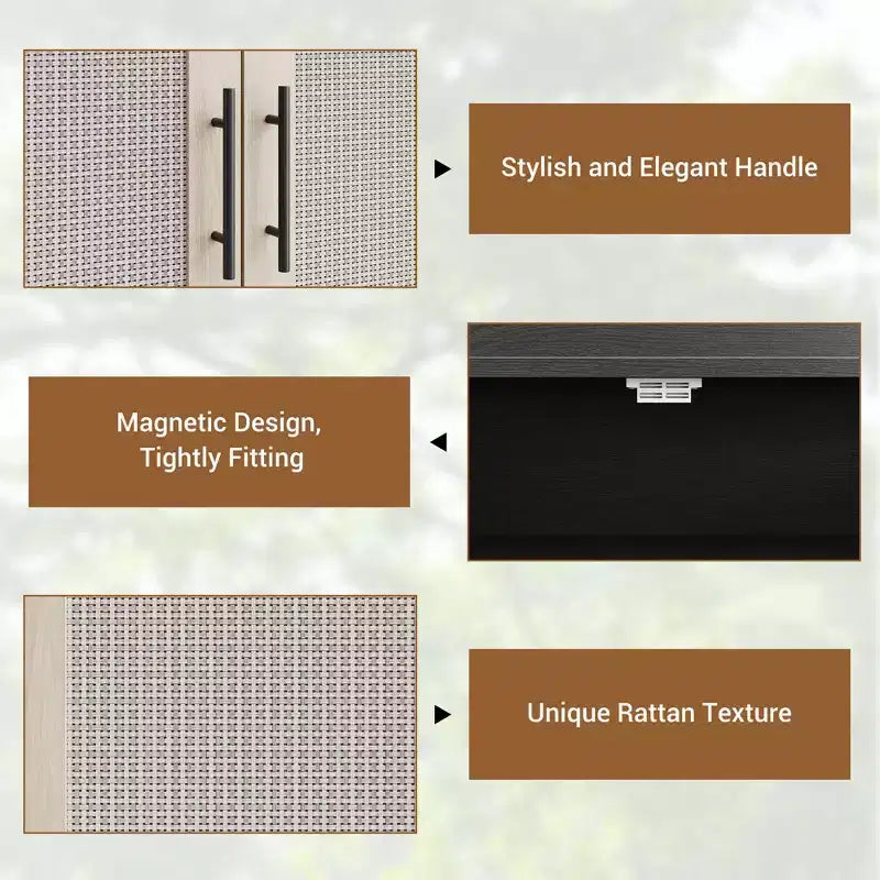 Scarpiera a 2 ante in rattan marrone, 6 ripiani regolabili, per 1-2 utenti
