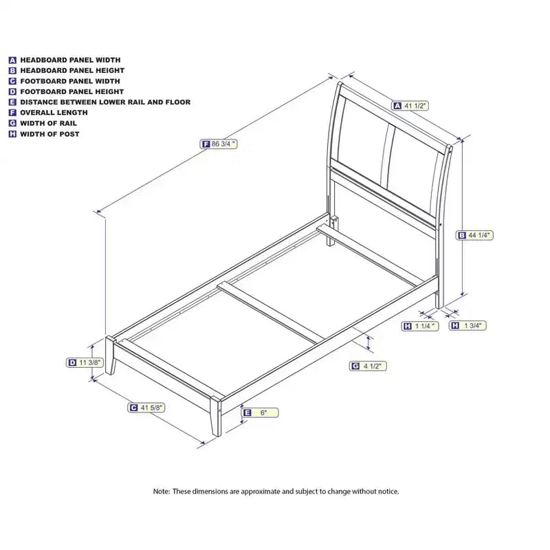 Testiera a slitta freestanding Twin XL in noce con telaio letto, 1 persona