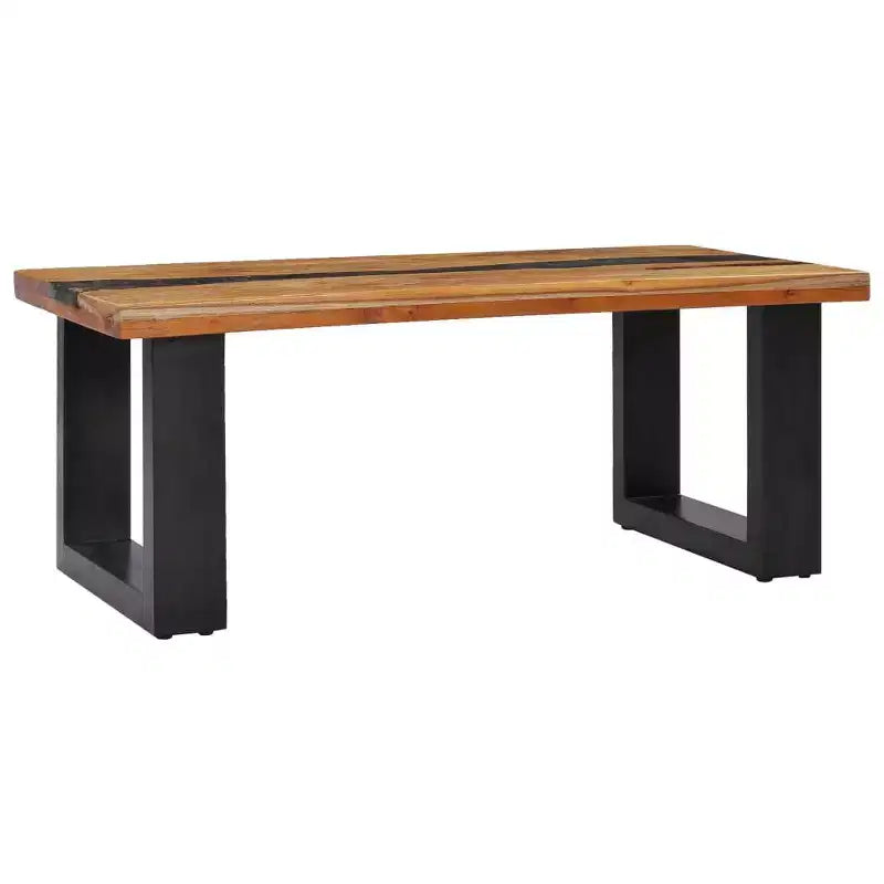 Tavolino da Caffè Multicolore in Teak e Legno di Mango, Struttura Nera, Singolo