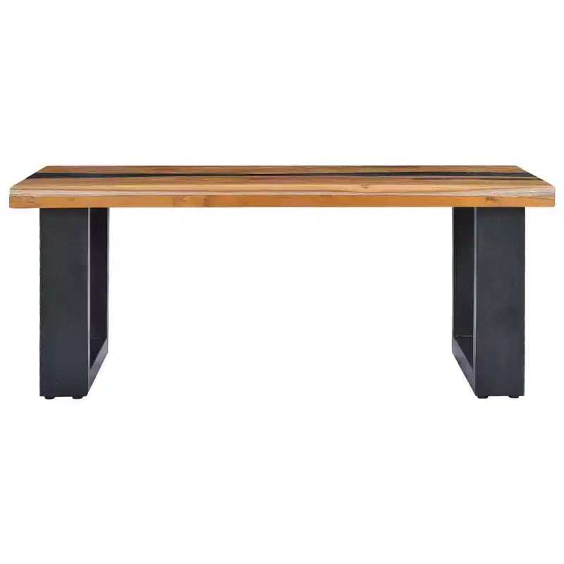 Tavolino da Caffè Multicolore in Teak e Legno di Mango, Struttura Nera, Singolo