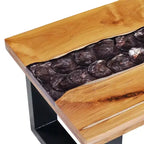 Tavolino da Caffè Multicolore in Teak e Legno di Mango, Struttura Nera, Singolo